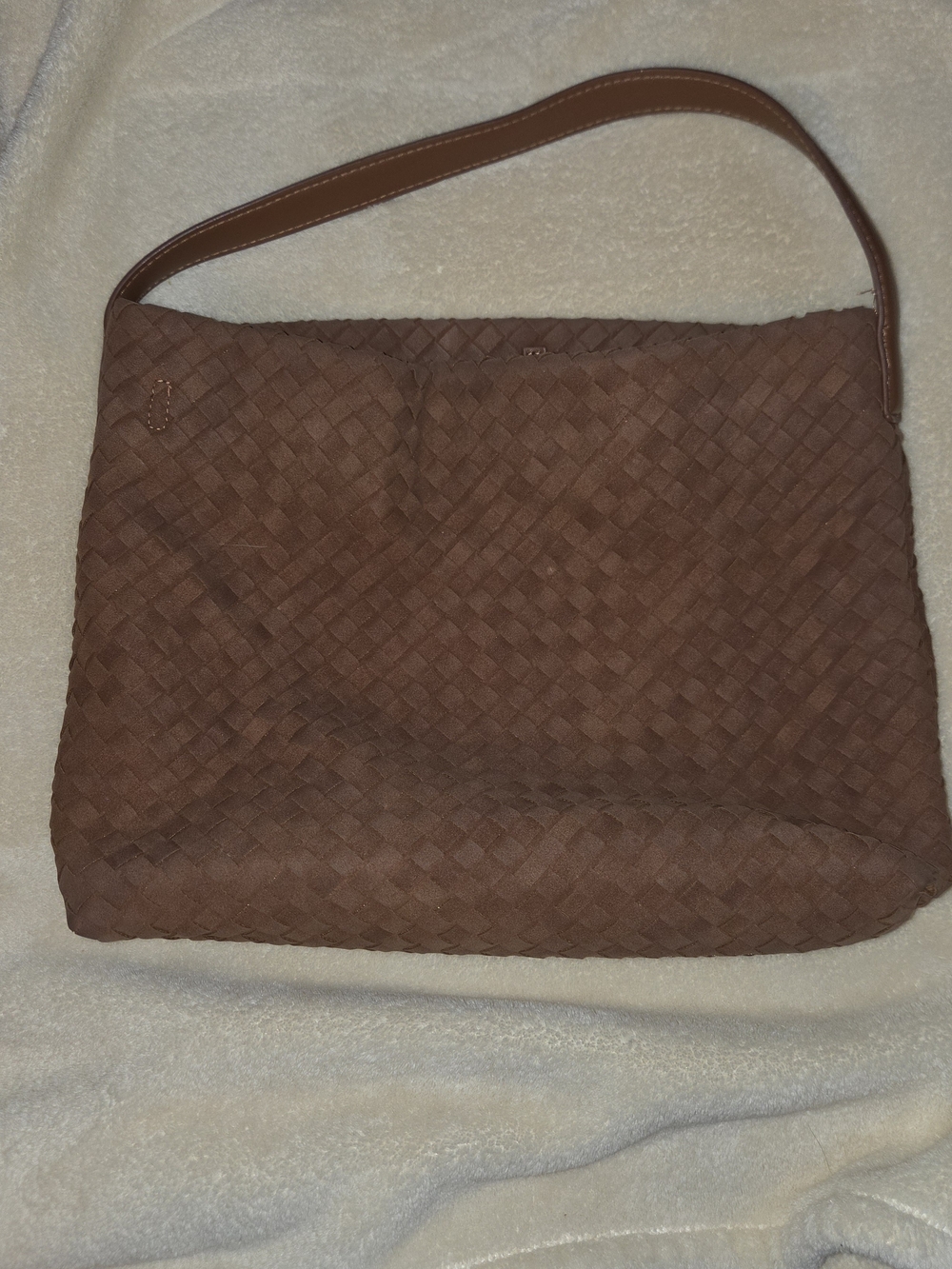 Woven Suede Shoulder Bag in Brown
